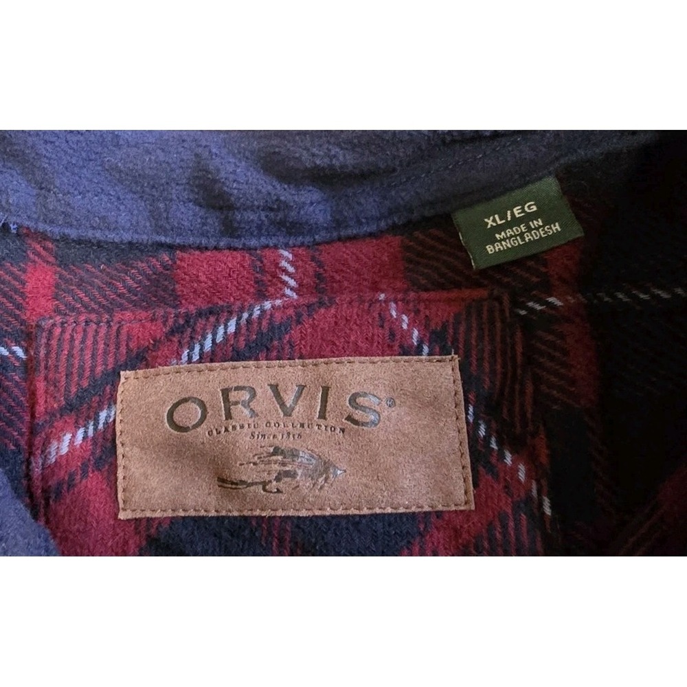Orvis Mens Flannel Button Down Shirt Size XL with Hand Pockets Red Plaid Cotton - Picture 4 of 7